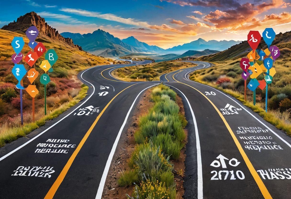 A powerful visual journey illustrating the transition from diagnosis to survivorship, featuring a winding road with signposts showing statistics and milestones. Include diverse figures representing different ages and backgrounds, each symbolizing strength and resilience. The backdrop should be a blend of uplifting colors, symbolizing hope and healing, with visual representations of healthcare symbols. super-realistic. vibrant colors. inspiring atmosphere.